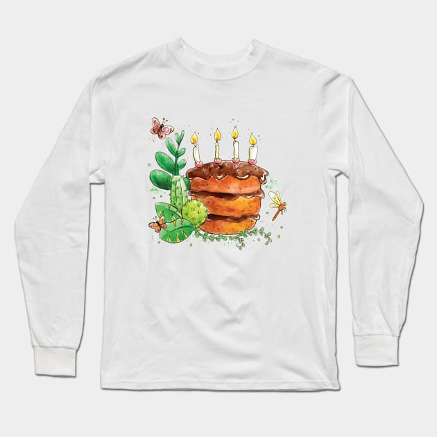 Cake and Cactus Long Sleeve T-Shirt by Vicky Kuhn Illustration